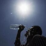 A man poured water on his face during a hot summer day in Hyderabad, India last May.