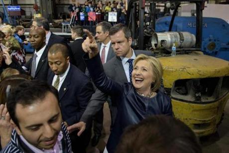 Hillary Clinton waved after addressing a rally Saturday in Youngstown, Ohio.
