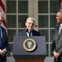 Judge Merrick Garland (C) speaks after US President Barack Obama, with Vice President Joe Biden (L), announced Garland's nomination to the US Supreme Court, in the Rose Garden at the White House in Washington, DC, on March 16, 2016. Garland, 63, is currently Chief Judge of the United States Court of Appeals for the District of Columbia Circuit. The nomination sets the stage for an election-year showdown with Republicans who have made it clear they have no intention of holding hearings to vet any Supreme Court nominee put forward by the president. / AFP PHOTO / Nicholas KammNICHOLAS KAMM/AFP/Getty Images