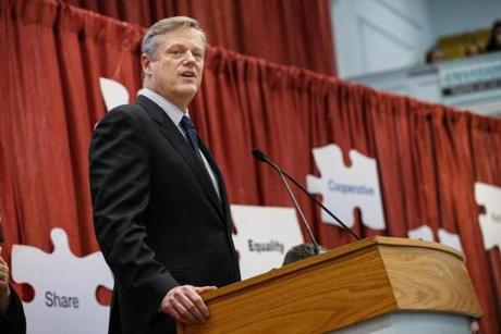 Governor Charlie Baker spoke during an event at the State House in Boston on March 3. 
