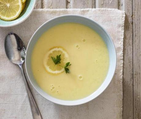 Greek-style avgolemono soup with lemon and rice. 
