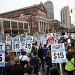 Protesters took over a lane of Huntington Avenue during a protest against income inequality and to call for higher wages last April.