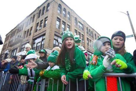 The scene along the St. Patrick?s Day parade route in South Boston last year.
