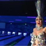 Drag queen Beverly Wilde performing at Dunedin Lanes on gay bowling night.