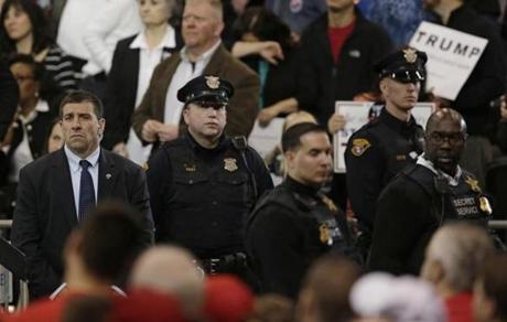 The Secret Service and Cleveland police kept a close watch on the crowd as Republican presidential candidate Donald Trump spoke at a campaign rally this month.
