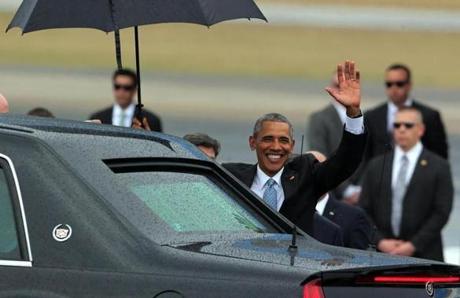US President Barack Obama waved after his arrival at Jose Marti Airport in Havana.
