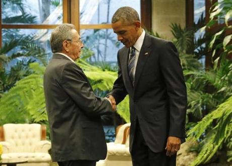 President Barack Obama and Cuba President Raul Castro shook hands during their first meeting.
