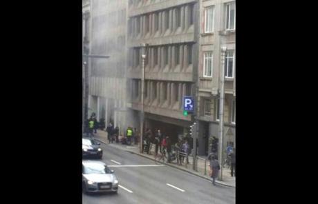 Smoke rose from the Maelbeek subway station in Brussels after an explosion.

