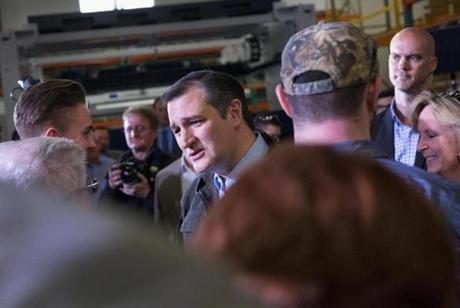 GOP presidential candidate Senator Ted Cruz greeted workers at Dane Manufacturing in Wisconsin on Thursday.
