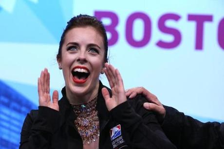 Boston MA 4/2616 Ashley Wagner reacting to the scoreboard and her silver medal performance in the Ladie's Free Skate Program during the ISU World Figure Skating Championships 2016 at the TD Garden on Saturday April 2, 2016. (Photo by Matthew J. Lee/Globe staff) topic: reporter: 
