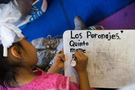 A student wrote in Spanish during a language immersion program at McPolin Elementary School in Park City.
