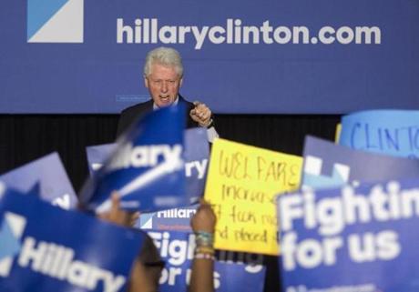 Former President Bill Clinton during heated exchange with a protester at a rally for Democratic presidential candidate Hillary Clinton Thursday in Philadelphia, Pa.
