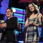 Daisy Ridley and director J.J. Abrams accepted the final golden popcorn trophy for ?Star Wars: The Force Awakens? at Saturday night?s ceremony.