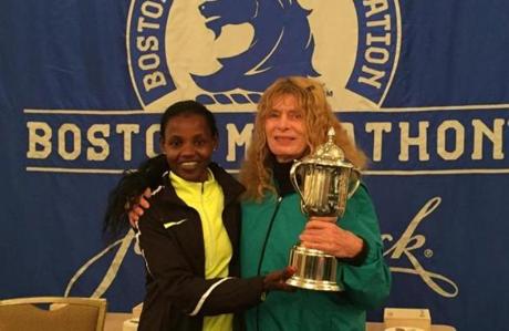 2016 Boston Marathon winner Atsede Baysa (left) and Roberta 