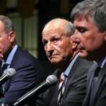 Boston-4/20/16- The Boston Bruins held a press conference at the TD Garden with(left to rt) Charlie Jacobs, Jeremy Jacobs and Cam Neely to discuss the season. Boston Globe staff Photo by John Tlumacki (sports)