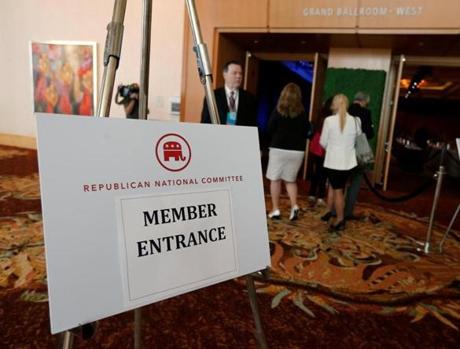 RNC members enter a general meeting at the Republican National Committee Spring Meeting in Florida on Friday.
