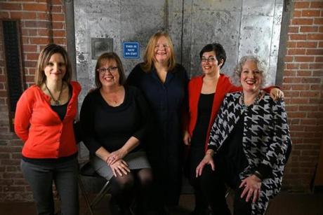 Wicked Cozy Authors are (from left) Liz Mugavero, Sherry Harris, Barbara Ross, Jessie Crockett, and J.A. Hennrikus, and also Edith Maxwell (not pictured). 
