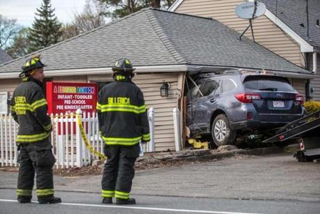 A car had plowed into a Billerica day care center with children inside on Thursday evening.
