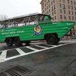 A duck boat maneuvered through the Boston intersection where a fatal crash involving another duck boat had taken place. 