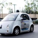 A Google self-driving car traversed a parking lot at Google's headquarters in January. 