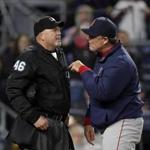 May 6, 2016; Bronx, NY, USA; Boston Red Sox manager John Farrell (53) argues with home plate umpire Ron Kulpa (46) after being ejected against the New York Yankees during the ninth inning at Yankee Stadium. The Yankees won 3-2. Mandatory Credit: Adam Hunger-USA TODAY Sports