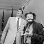 Ronald Reagan with famed clown Emmett Kelly in 1967. A film comedy is in the works about President Reagan suffering from Alzheimer?s disease while in the White House.