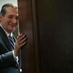 WASHINGTON, DC - MAY 10: U.S. Sen. Ted Cruz (R-TX) (C) closes the door of his office at the Senate Russell Office Building after he spoke to members of the media May 10, 2016 on Capitol Hill in Washington, DC. Sen. Cruz returned to the Senate after he had dropped out of the U.S. presidential race. (Photo by Alex Wong/Getty Images)