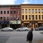 05/06/2016 -Rutland, VT- A pedestrian walks up Center Street in Rutland, VT on May 06, 2016. Rutland Mayor Chris Louras has created a plan to resettle 100 Syrians in the city beginning this fall. (Craig F. Walker/Globe Staff) section: Metro reporter: macquarrie
