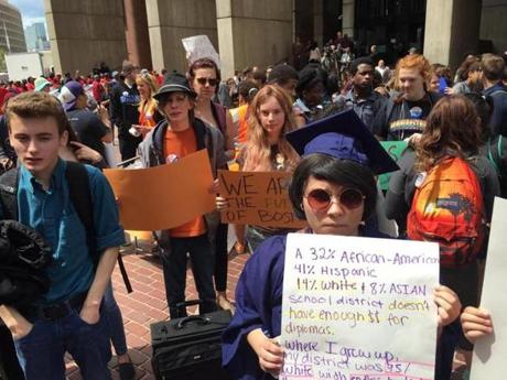 Boston students protested cuts to the school budget at City Hall Plaza after walking out of class Tuesday. 
