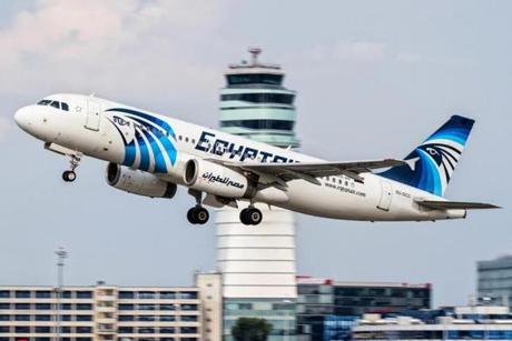This August 21, 2015 photo shows an EgyptAir Airbus A320 with the registration SU-GCC taking off from Vienna International Airport, Austria. Egyptian aviation officials said on Thursday May 19, 2016 that an EgyptAir plane with the registration SU-GCC, traveling from Paris to Cairo with 66 passengers and crew on board has crashed off the Greek island of Karpathos. Meanwhile, Egypt's chief prosecutor Nabil Sadek says he has ordered an 
