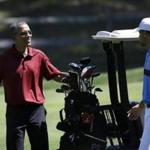 President Obama played golf with NBA star Steph Curry at Farm Neck Golf Club in 2015.