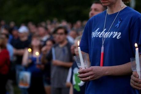 Auburn, MA - 05/25/16 - Vigil in memory of Officer Ron Tarentino and Retired Fire Chief Roger Belhumeur at Lemansky Park in Auburn. - (Barry Chin/Globe Staff), Section: Metro, Reporter: Unknown Topic: 26Tarantino Vigil, LOID: 8.2.3101672584 
