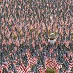 BOSTON, MA - 5/26/2016: Two year old Lynne Matsuoka of Boston walks through a garden of American flags. Remembering & Honoring our Massachusetts Heroes, nearly 37,000 American flags were placed on Boston Common to honor the sons and daughters of Massachusetts who fell in service to the United States from Revolutionary War to present day. (David L Ryan/Globe Staff Photo) SECTION: METRO TOPIC 
