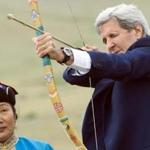 John Kerry participated in a naadam ceremony in Mongolia that included horse racing, wrestling, and archery.