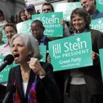 Jill Stein of Lexington, Mass. speaks during a news conference outside the Statehouse, Monday, Oct. 24, 2011, in Boston. Stein announced on Monday that she will seek the presidential nomination of the Green Party. Stein is proposing what she's calling a Green New Deal to end unemployment in America and jump start a recovery. (AP Photo/Elise Amendola) Library Tag 10252011 National/Foreign