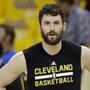 Cleveland Cavaliers forward Kevin Love warms up before Game 2 of basketball's NBA Finals between the Golden State Warriors and the Cavaliers in Oakland, Calif., Sunday, June 5, 2016. (AP Photo/Marcio Jose Sanchez)