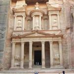 Sarah Parcak of Bangor, Maine poses in front of a famous temple in Petra. 