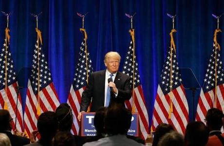 Donald Trump delivered harsh words against Muslims and the Obama administration on Monday at Saint Anselm College in Manchester, N.H.
