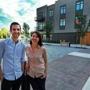 06/08/16: West Concord, MA: Evan and Alyssa Ozimek-Maier are pictured outside of the Brookside Square development where they reside. In the background left is part of West Concord Village. (Globe Staff Photo/Jim Davis) section:wewk topic: 19zotransit(3) (Globe Staff Photo/Jim Davis) 