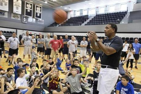 Providence, R.I-June 10/11, 2016-Globe Staff Photo by Stan Grossfeld--Father's and son's overnight basketball camp run by Providence basketball coach Ed Cooley at Providence College.
