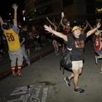 Cleveland Cavalier fans celebrated after the Cavaliers defeated the Golden State Warriors. 