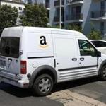 An Amazon truck made deliveries in Los Angeles, Calif.