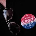 A Donald Trump supporter wore a campaign button.