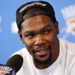 Oklahoma City's Kevin Durant (35) speaks during a news conference at the team's practice facility in Oklahoma City, Wednesday, June 1, 2016. Durant, the face of the Oklahoma City franchise since its move from Seattle in 2008 is heading into free agency, and what he chooses to do could shake up the NBA landscape. Durant said Wednesday that he has not yet 
