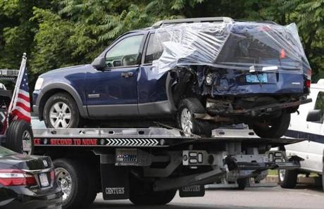 A Revere police cruiser hit by a drunk driver at a work zone was returned to Revere police station.
