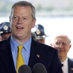 Massachusetts Gov. Charlie Baker speaks Wednesday, June 29, 2016, during a media briefing about security regulations and logistics for the upcoming annual Boston Pops July Fourth concert and fireworks celebration along the Charles River Esplanade in Boston. (AP Photo/Bill Sikes)