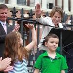 Attorney General Maura Healey gave a high five to Ella Lemay, whose brother, Jacob is transgender. 