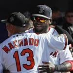 David Ortiz got a hug from Manny Machado of the Orioles in the dugout during the All-Star Game.
