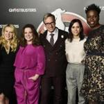 Director Paul Feig with (from left) ?Ghostbusters? cast members Kate McKinnon, Melissa McCarthy, Kristen Wiig, and Leslie Jones. 