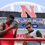 Jordy Tshimanga, left, and Brett Sapp played ?Pokémon Go? at a stadium in Lincoln, Neb., which officials opened for two hours to allow players to catch animated monsters at the field.